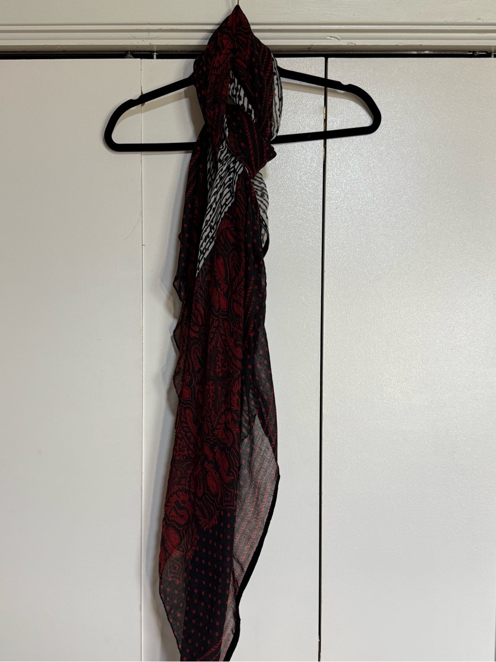 BP Boho Mixed Print Lightweight Scarf Wrap Shawl Black Red Ivory - Picture 15 of 15